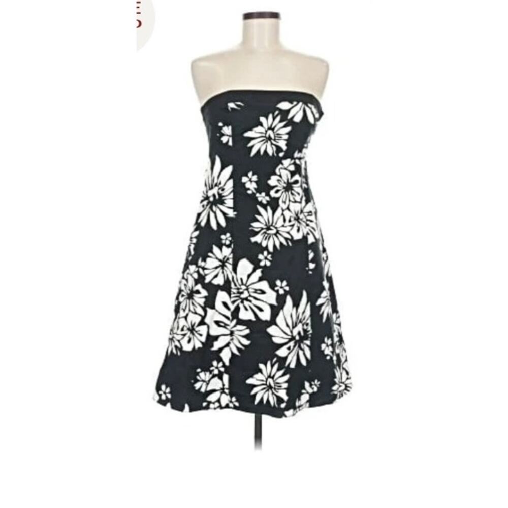 White House Black Market Dress Size 12 Black White Floral Midi A-Line Classic